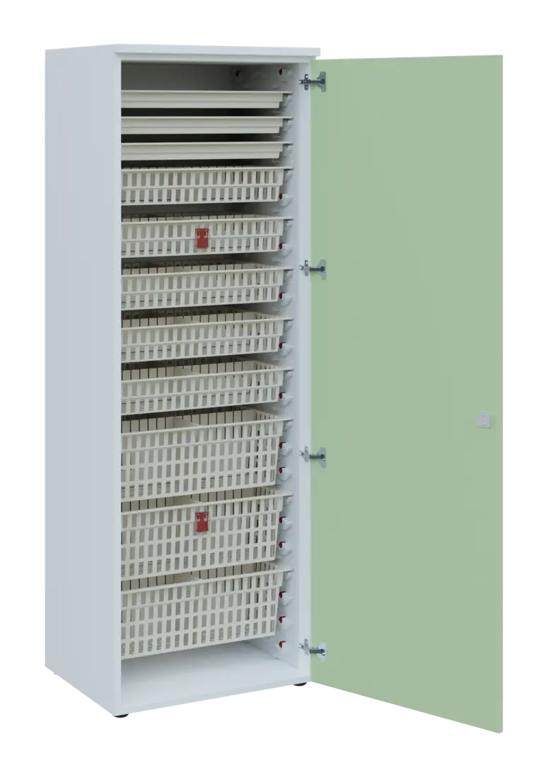 EUROMEDICA D - 66 ABS skříň léková boxová, 1-dveřová, pravá, 1950x660x535, korpus bílý, dvířka šedo-